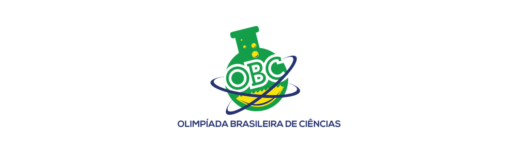 Logotipo da Olimpíada Brasileira de Ciências (OBC), com um balão de ensaio e um globo terrestre.