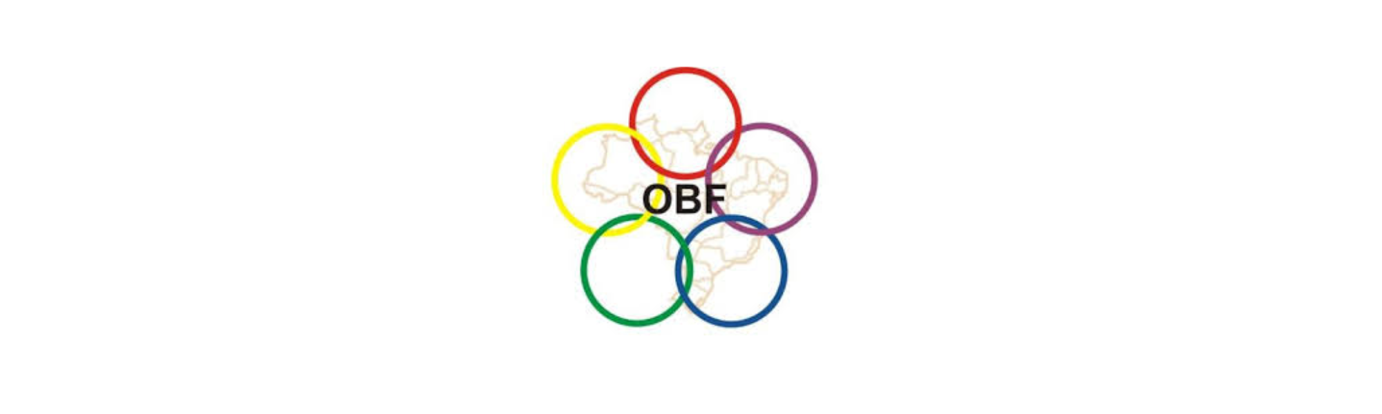 Logotipo da OBF (Olimpíada Brasileira de Física), com o mapa do Brasil e anéis coloridos.