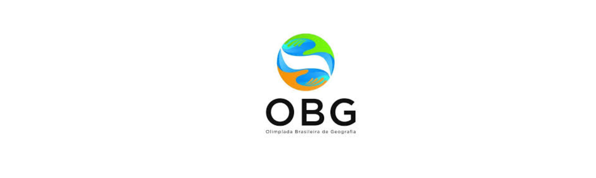Um logotipo circular com duas mãos coloridas formando um abraço. Abaixo, as letras "OBG" e "Olimpíada Brasileira de Geografia".
