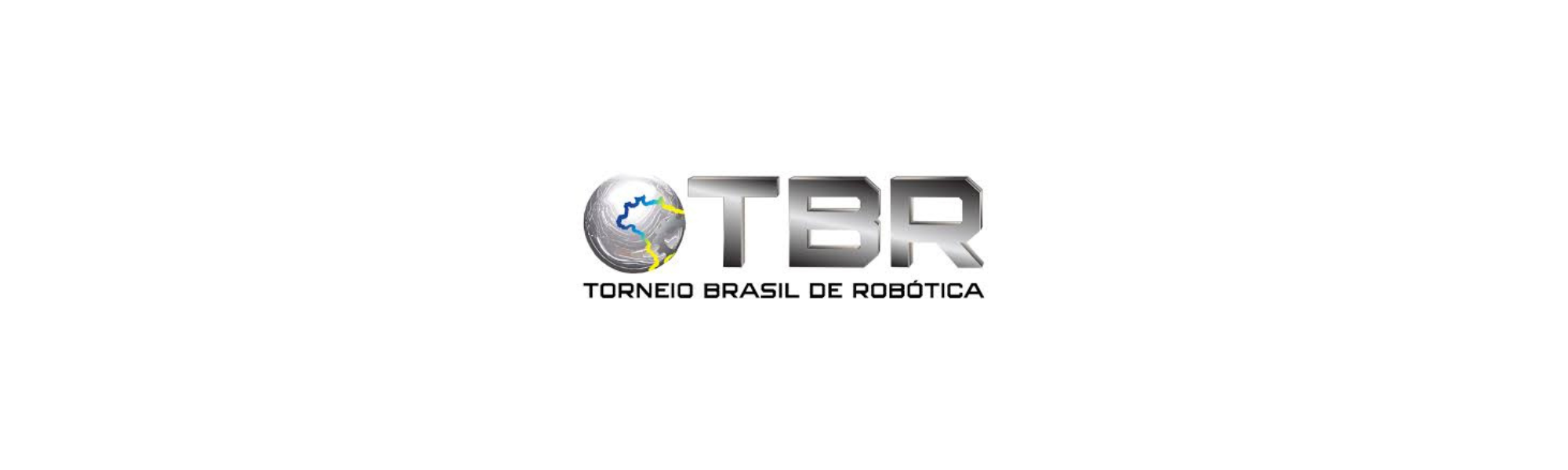 Um logotipo com um globo prateado e estilizado, e as letras "TBR" também em prata, seguidas de "TORNEIO BRASIL DE ROBÓTICA" em preto.