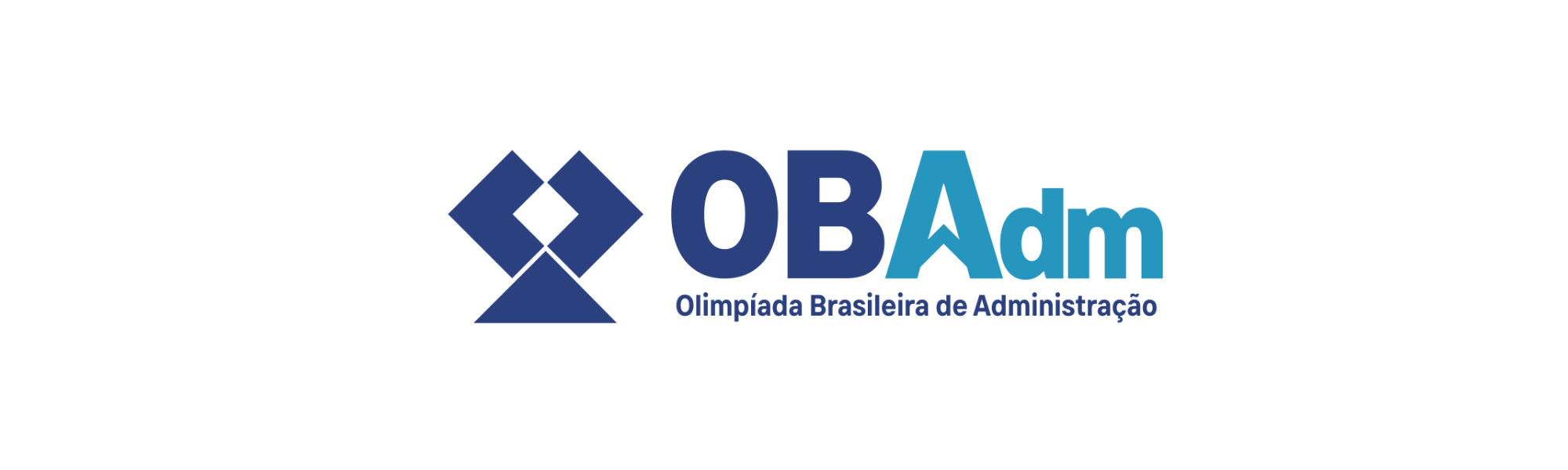 Um logotipo com um símbolo abstrato azul-escuro à esquerda, seguido por "OBAdm" em tons de azul e "Olimpíada Brasileira de Administração" abaixo.
