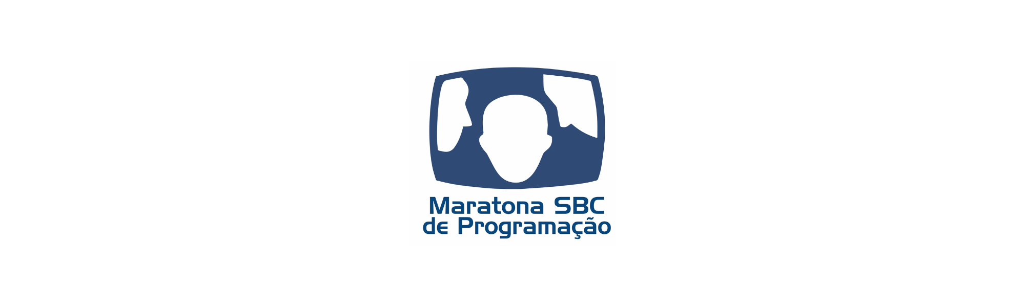 Logotipo azul da Maratona SBC de Programação com três silhuetas de rostos e texto abaixo em letras maiúsculas.